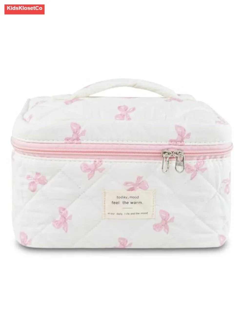Quilted Bow Cosmetic Bag Large Capacity Travel Makeup Organizer Toiletry Pouch